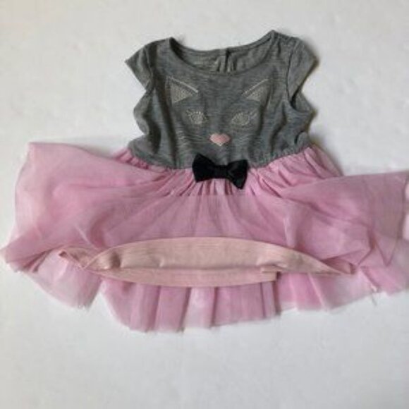 Toughskin Pink and Gray Kitten Face Infant Girl Dress with Headband Size 12 M - Picture 4 of 8